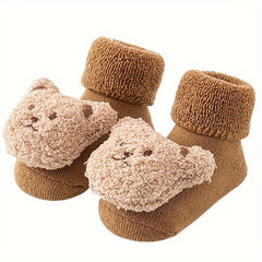 2 Pairs Baby Girl's Non Slip Socks Animal Pattern Cotton Blend Bottom