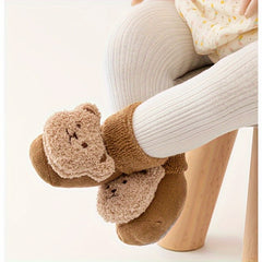2 Pairs Baby Girl's Non Slip Socks Animal Pattern Cotton Blend Bottom