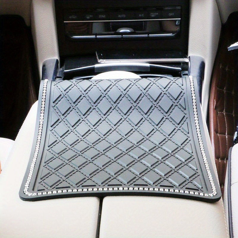 Car Perfume Ornament Rhinestone Studded Non-Slip Plaid Storage Mat