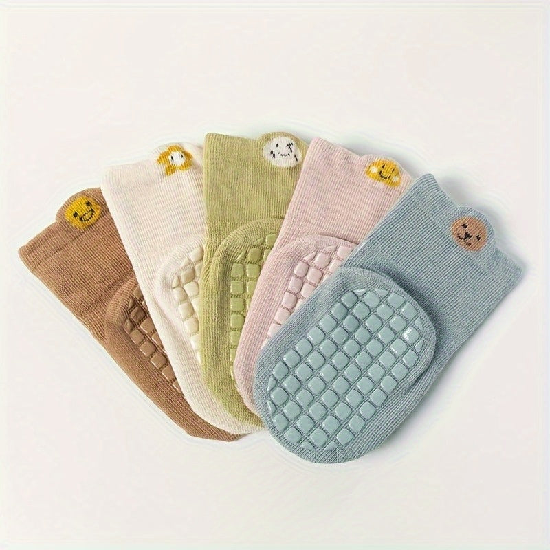 3 Pairs Baby Girl's Non Slip Socks - Animal Pattern Bottom Rubber Dot