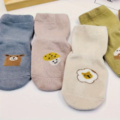 3 Pairs Baby Girl's Non Slip Socks - Animal Pattern Bottom Rubber Dot