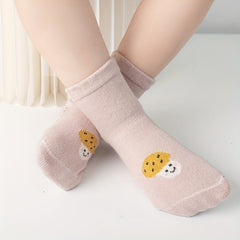 3 Pairs Baby Girl's Non Slip Socks - Animal Pattern Bottom Rubber Dot