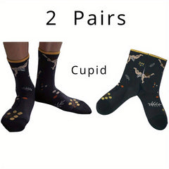 Men's Cartoon Cupid Crew Socks 2 Pairs