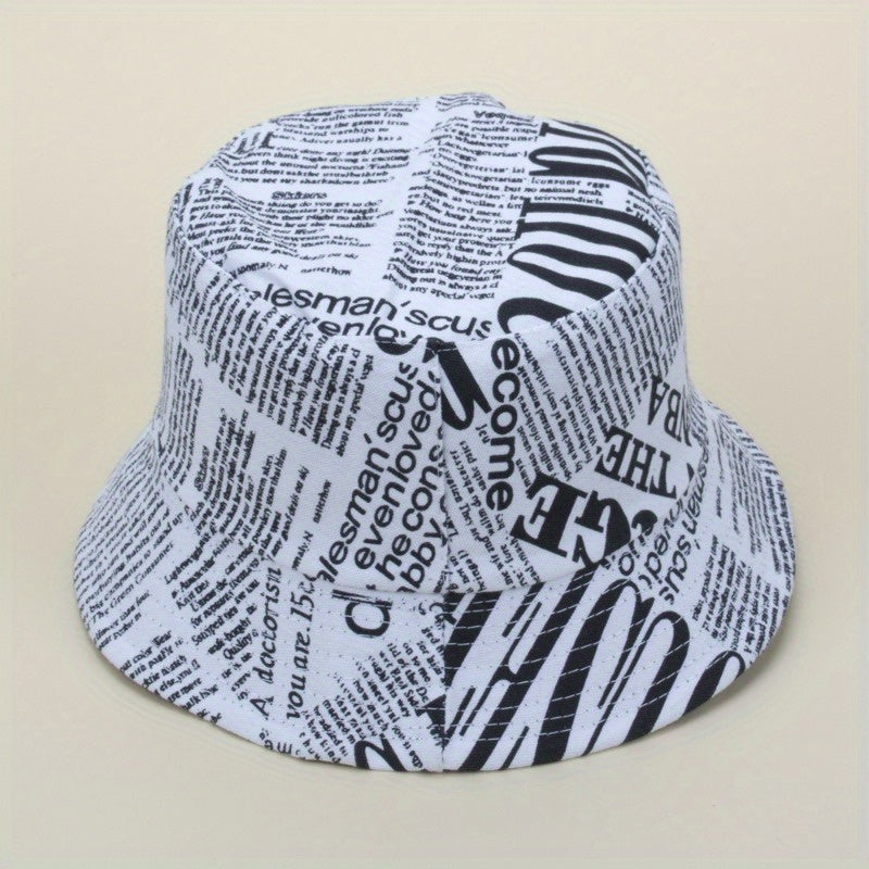 Newspaper Pattern Bucket Hat for Fishing
