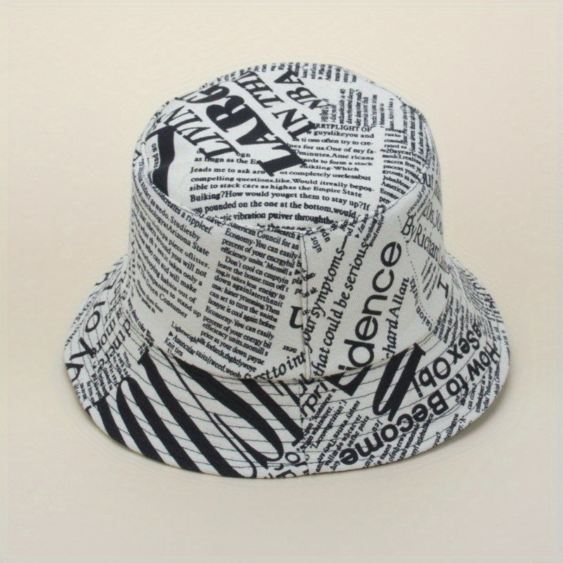 Newspaper Pattern Bucket Hat for Fishing