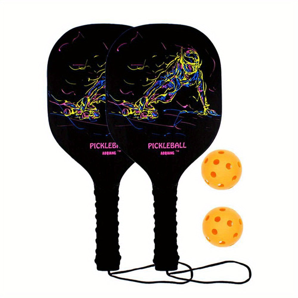 Wooden Pickleball Racket Set 2 Paddles 2 Balls 1 Carry Bag