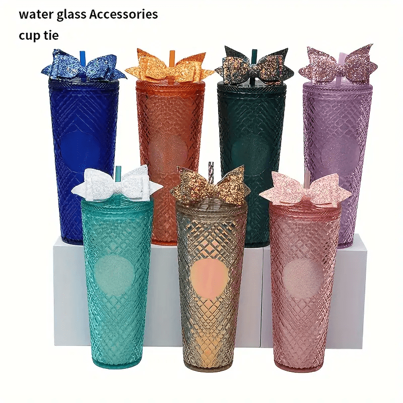 2pcs Glitter Bow Straw Decorations DIY Cup Accessories
