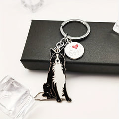 Border Collie Shaped Key Ring Key Chain - Cute Bag Purse Pendant Gift