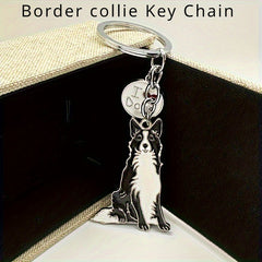 Border Collie Shaped Key Ring Key Chain - Cute Bag Purse Pendant Gift