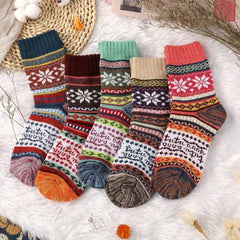 5 Pairs Vintage Wool Crew Socks for Winter & Autumn