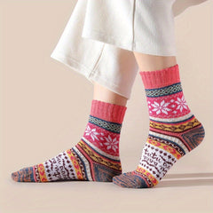 5 Pairs Vintage Wool Crew Socks for Winter & Autumn