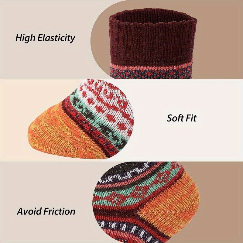 5 Pairs Vintage Wool Crew Socks for Winter & Autumn