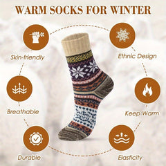 5 Pairs Vintage Wool Crew Socks for Winter & Autumn