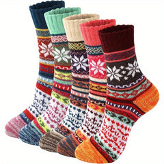5 Pairs Vintage Wool Crew Socks for Winter & Autumn