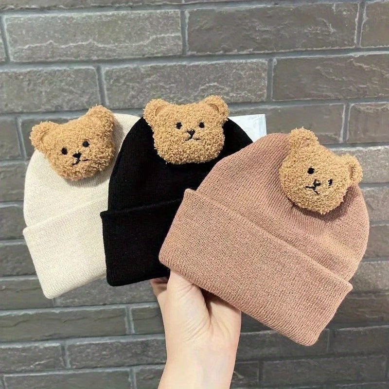 Bear Knitted Hat for Autumn and Winter Warm Keeping Beanie