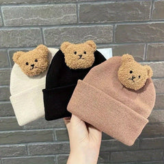 Bear Knitted Hat for Autumn and Winter Warm Keeping Beanie