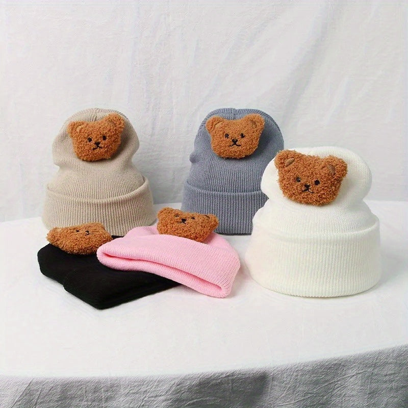 Bear Knitted Hat for Autumn and Winter Warm Keeping Beanie