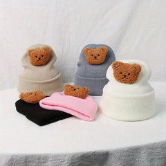 Bear Knitted Hat for Autumn and Winter Warm Keeping Beanie