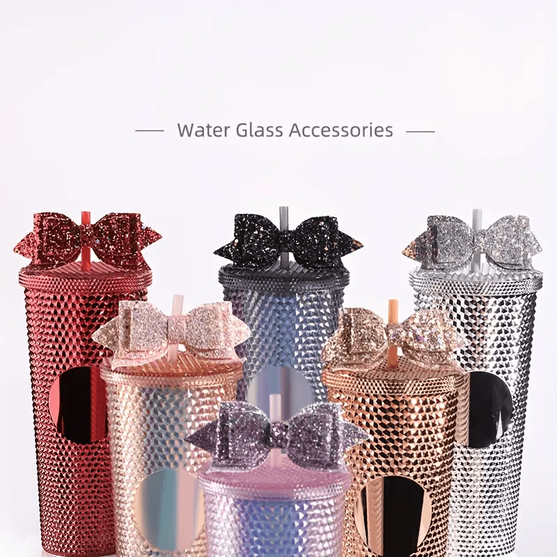 2pcs Glitter Bow Straw Decorations DIY Cup Accessories