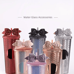 2pcs Glitter Bow Straw Decorations DIY Cup Accessories