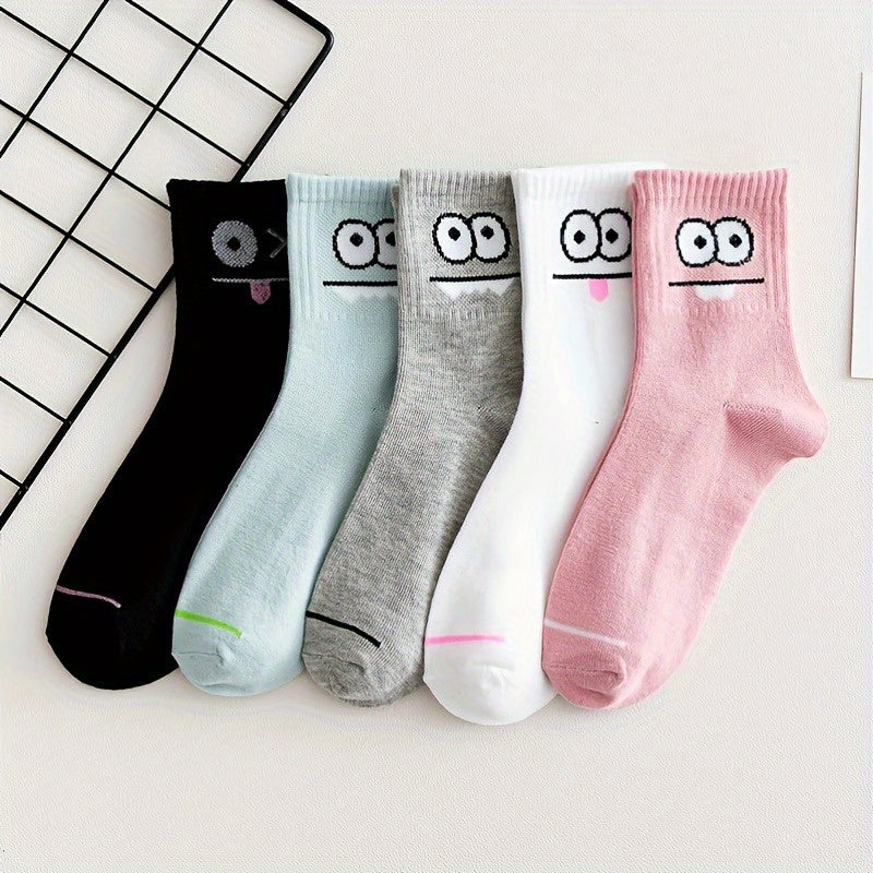 5pairs Cartoon Striped Ankle Socks for Men & Women