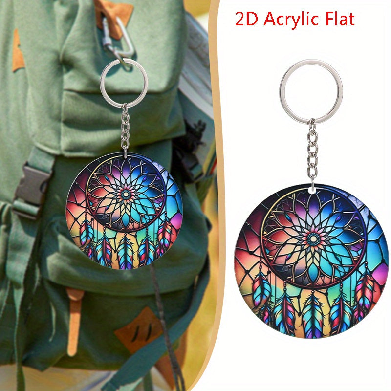 Colorful Dream Catcher Pendant Keychain Acrylic 2D Flat Car Key Chain