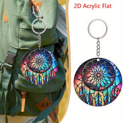 Colorful Dream Catcher Pendant Keychain Acrylic 2D Flat Car Key Chain
