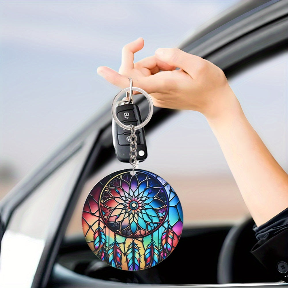Colorful Dream Catcher Pendant Keychain Acrylic 2D Flat Car Key Chain
