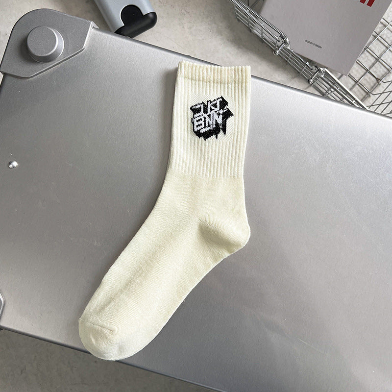 Men's Letter Pattern Crew Socks Cotton Blend Comfy Casual Unisex Socks