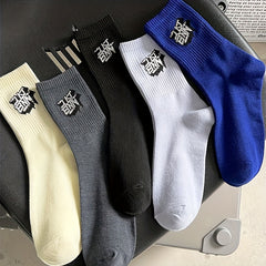 Men's Letter Pattern Crew Socks Cotton Blend Comfy Casual Unisex Socks