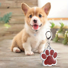 2pcs Glitter Engraved Dog Tag Keychain Footprint Paw Print Pet Tag Zinc Alloy