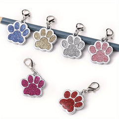 2pcs Glitter Engraved Dog Tag Keychain Footprint Paw Print Pet Tag Zinc Alloy