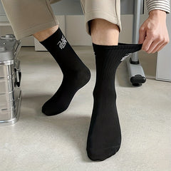 Men's Letter Pattern Crew Socks Cotton Blend Comfy Casual Unisex Socks