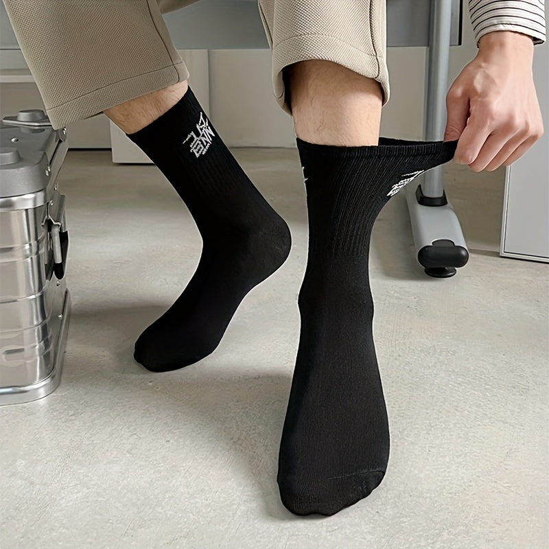 Men's Letter Pattern Crew Socks Cotton Blend Comfy Casual Unisex Socks