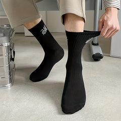 Men's Letter Pattern Crew Socks Cotton Blend Comfy Casual Unisex Socks