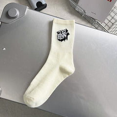 Men's Letter Pattern Crew Socks Cotton Blend Comfy Casual Unisex Socks