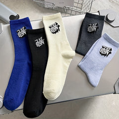 Men's Letter Pattern Crew Socks Cotton Blend Comfy Casual Unisex Socks