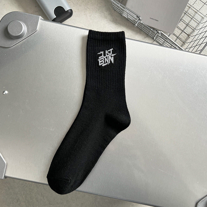 Men's Letter Pattern Crew Socks Cotton Blend Comfy Casual Unisex Socks