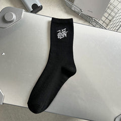 Men's Letter Pattern Crew Socks Cotton Blend Comfy Casual Unisex Socks