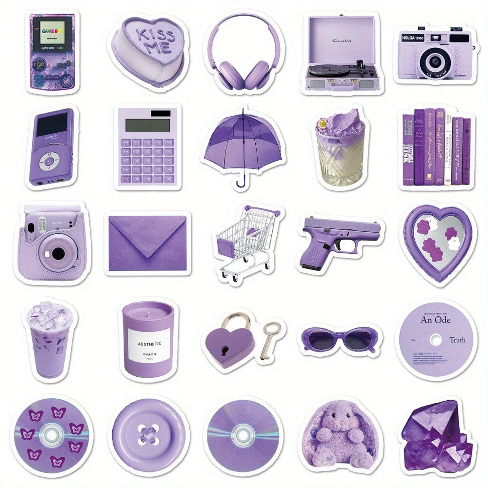 50pcs Cartoon Purple Stickers Nordic Style DIY Decoration