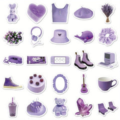 50pcs Cartoon Purple Stickers Nordic Style DIY Decoration