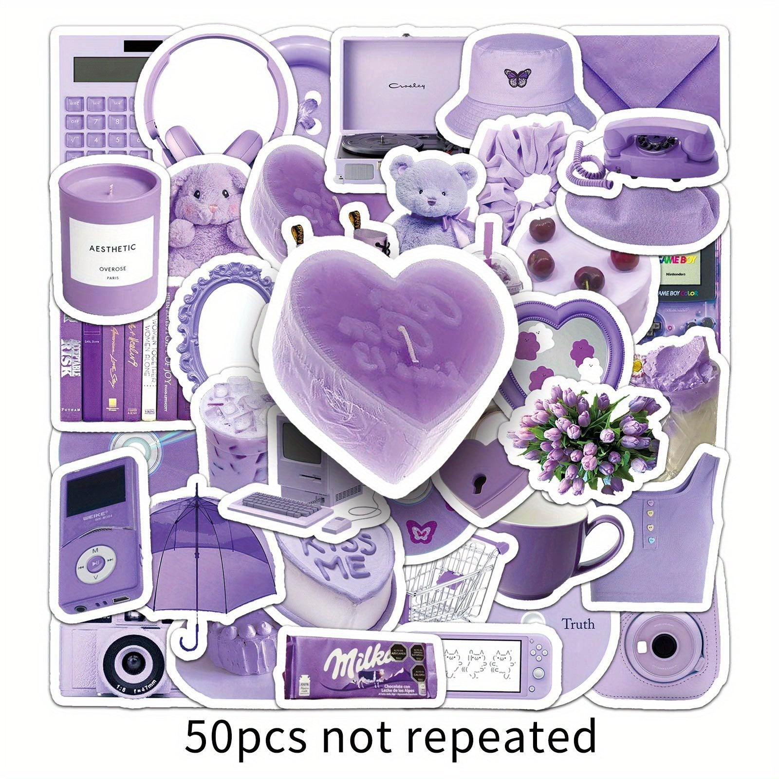50pcs Cartoon Purple Stickers Nordic Style DIY Decoration