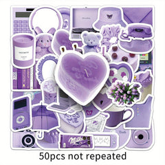 50pcs Cartoon Purple Stickers Nordic Style DIY Decoration