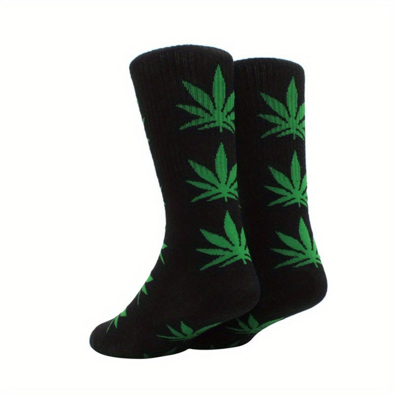 Men's Leaf Pattern Crew Socks Breathable Comfy Casual Unisex Socks