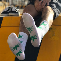 Men's Leaf Pattern Crew Socks Breathable Comfy Casual Unisex Socks