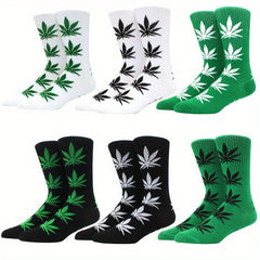 Men's Leaf Pattern Crew Socks Breathable Comfy Casual Unisex Socks