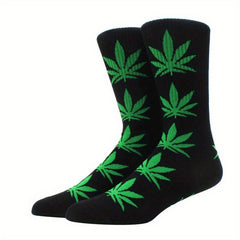 Men's Leaf Pattern Crew Socks Breathable Comfy Casual Unisex Socks