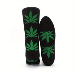 Men's Leaf Pattern Crew Socks Breathable Comfy Casual Unisex Socks