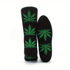 Men's Leaf Pattern Crew Socks for Outdoor All Seasons