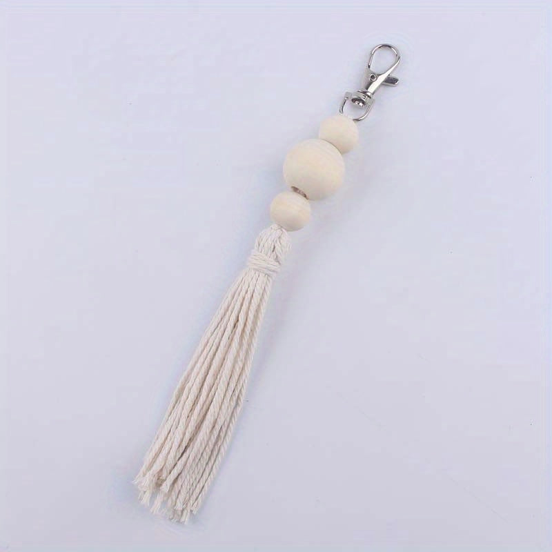 DIY Wooden Beaded Tassel Pendant Keychain for Car Keys Backpacks Wallets